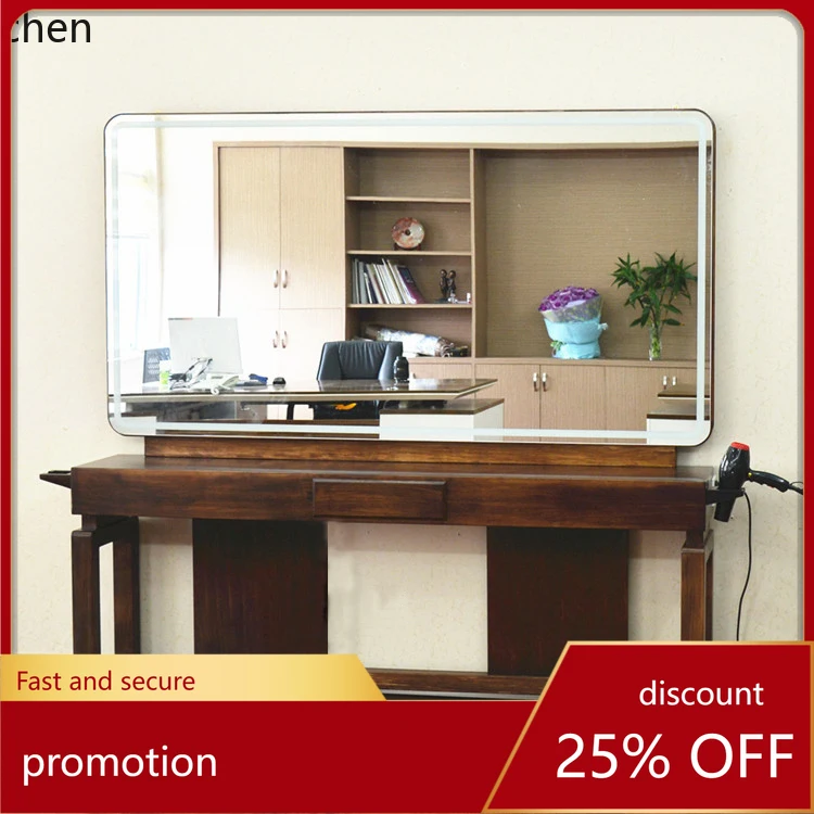 HT Barber Shop Hair Shop Mirror Table Retro Floor Desktop Double-sided Mirror Solid Wood Trend Shop