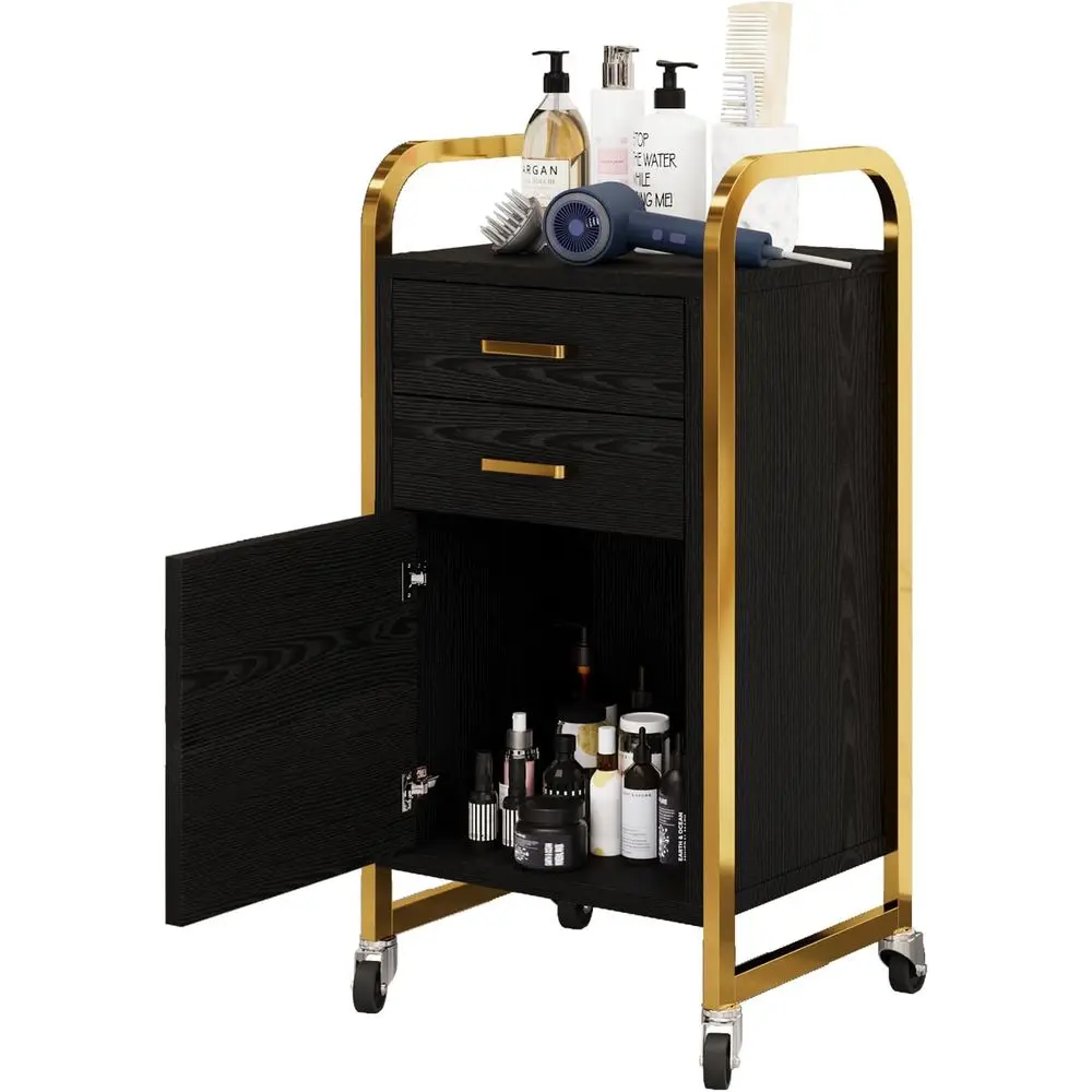 

Mobile Dual-Drawer Beauty Cart with Storage Cabinet for Salon, Barbershop, and Tattoo Studios