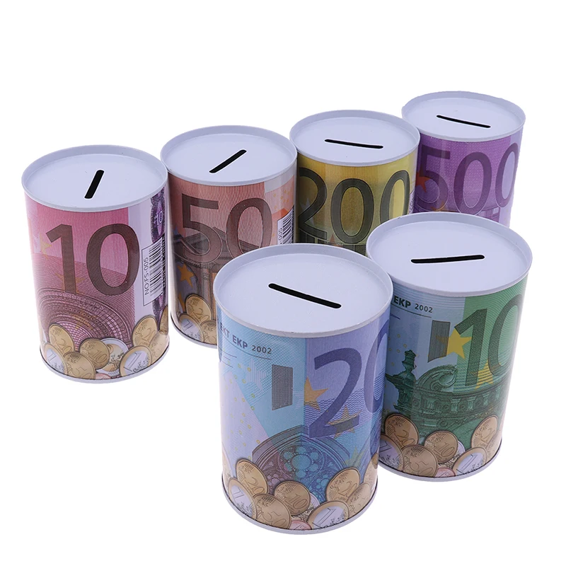 Euro Dollar Money Box Safe Cylinder Piggy Bank Banks For Coins Deposit Boxes