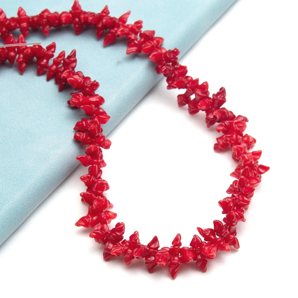 

Delicate 4x12mm-4x15mm Carved Flower-Shaped Natural Coral Loose Beads Isolation Beads Red Charm DIY Bracelet Necklace Earrings