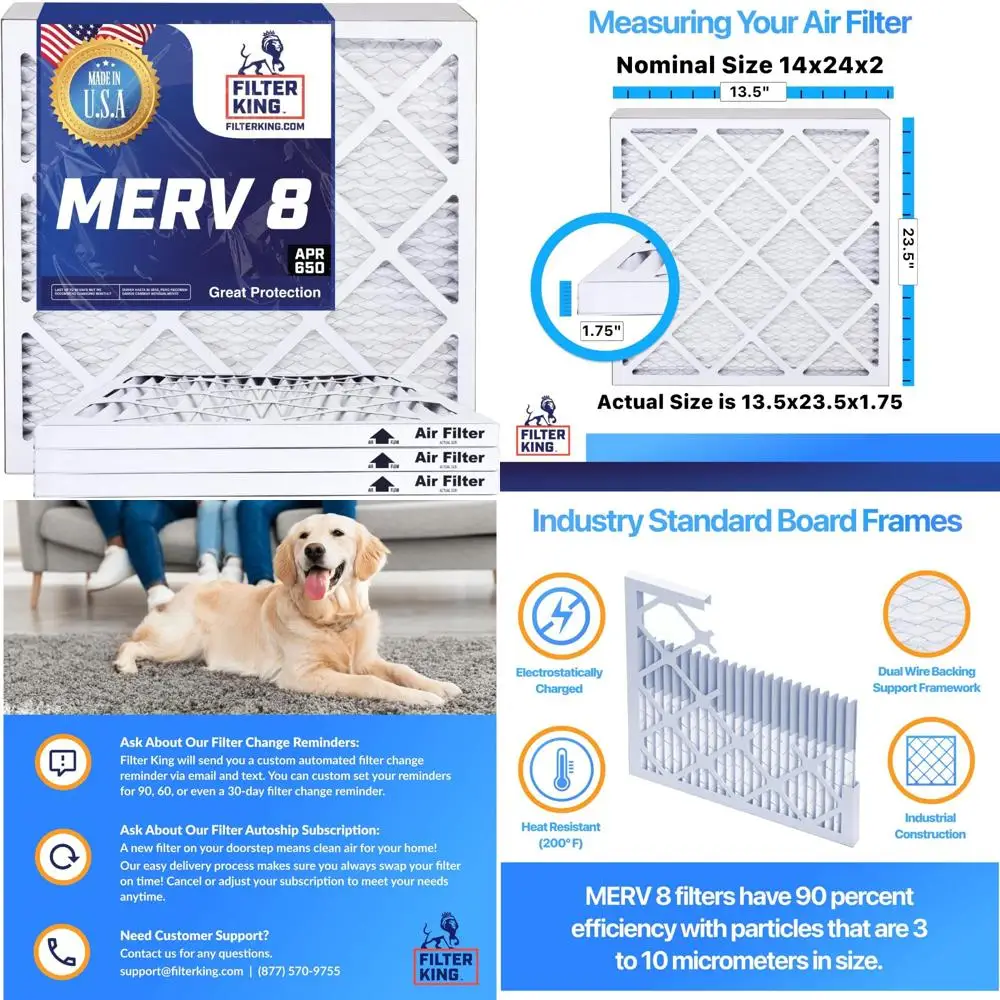 فلتر هواء كينج 14x24x2 |   12 عبوة |   مرشحات فرن A/C مطوية من MERV 8 HVAC |   صنع في الولايات المتحدة الأمريكية |   الحجم الفعلي: 13.5 × 23.5 × 1.