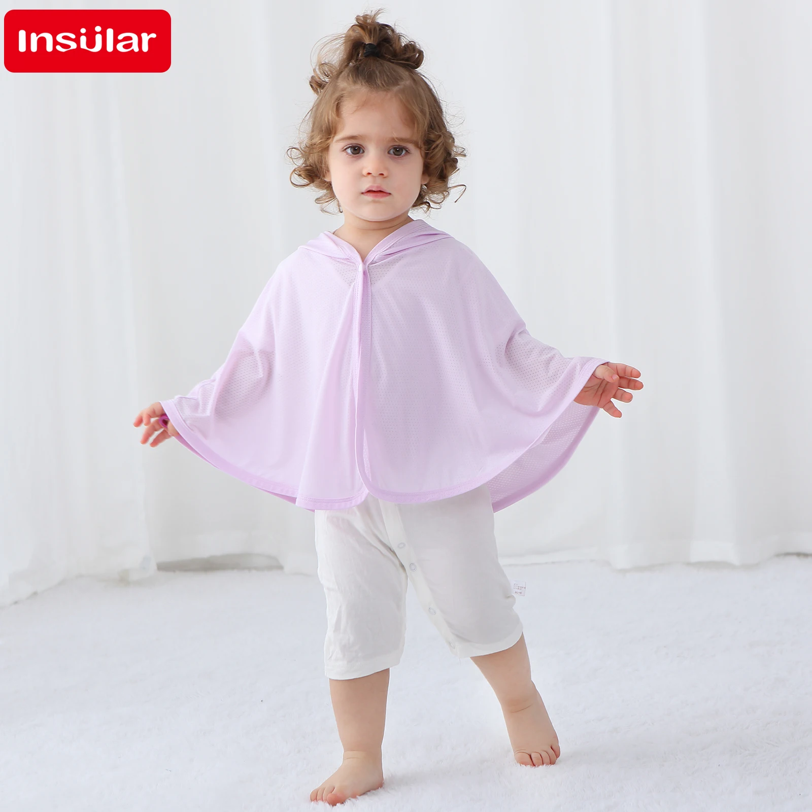 

INSULAR Kids Hooded Summer Cloak Sun Protection Dacron Quick Dry Breathable Ice Shreds Solid Color Coat for Boys And Girls