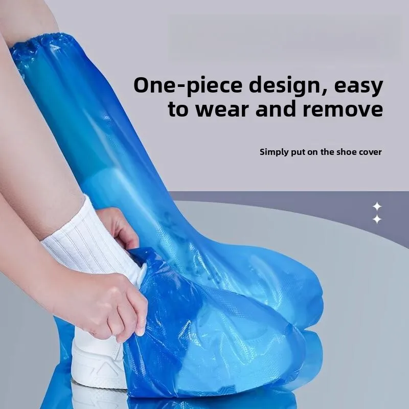 Waterproof High-Tube Shoe Covers Thick Anti-Slip Design for Rainy Days Transparent Blue Option Durable Wave Pattern Texture