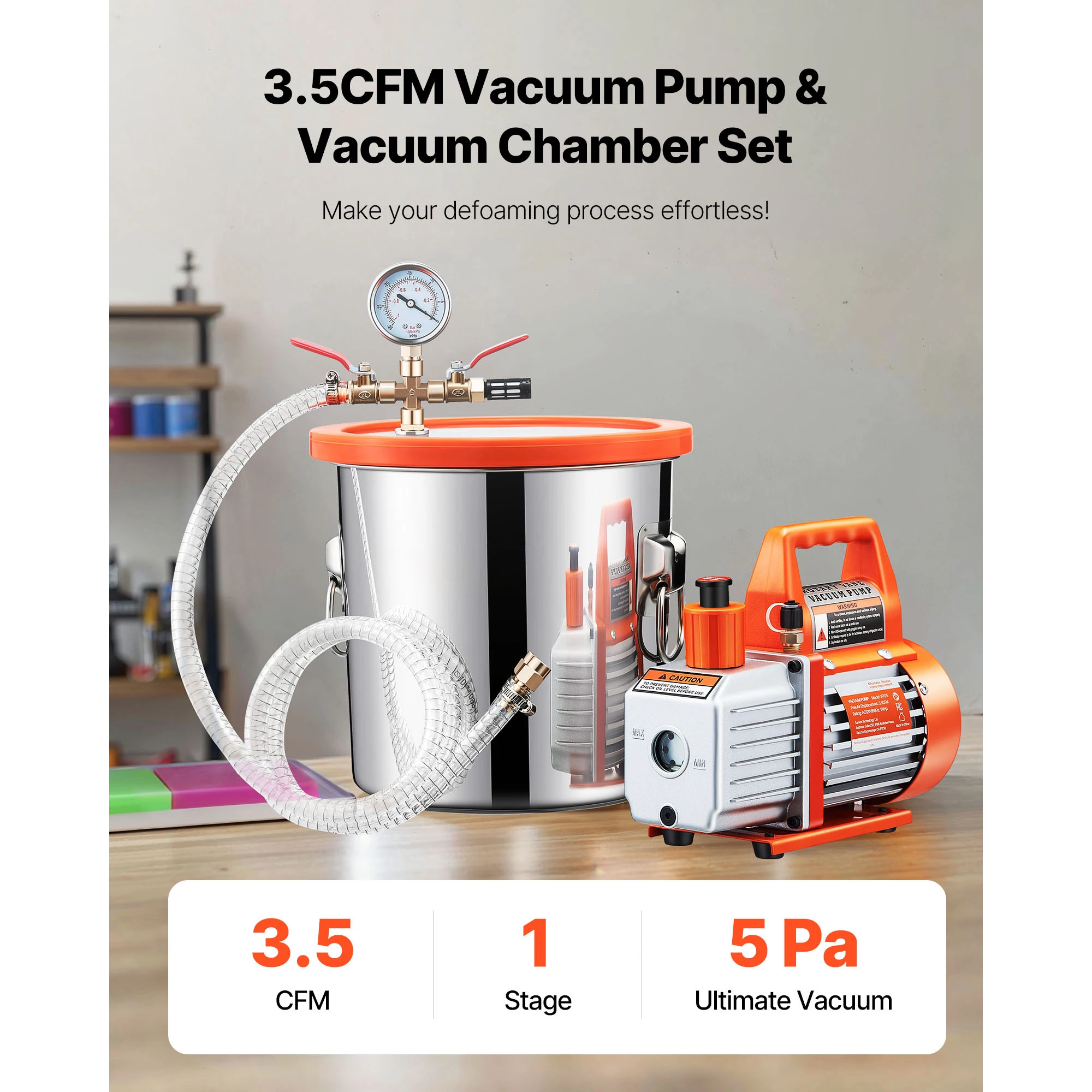 SucceBuy 3.5 CFM Single Stage Pump & 3 Gallon Vacuum Chamber Degassing Chamber Kit for Stabilizing Wood Degassing Silicone Resin