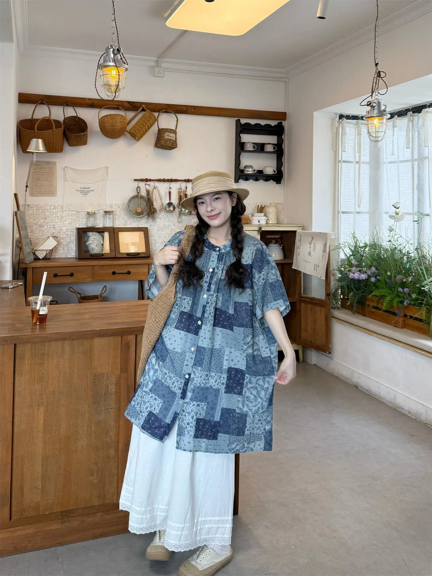 

Ladies Casual Floral Print Short Sleeve Shirt Loose Fit Comfortable Breathable Korean Style Commute Fashion Summer Top