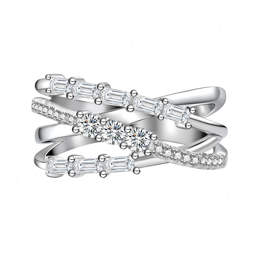 MuShan Jewelry Real 925 Sterling Silver Jewelry  Wrapped Bamboo Joint High Carbon Diamond Ring for Women