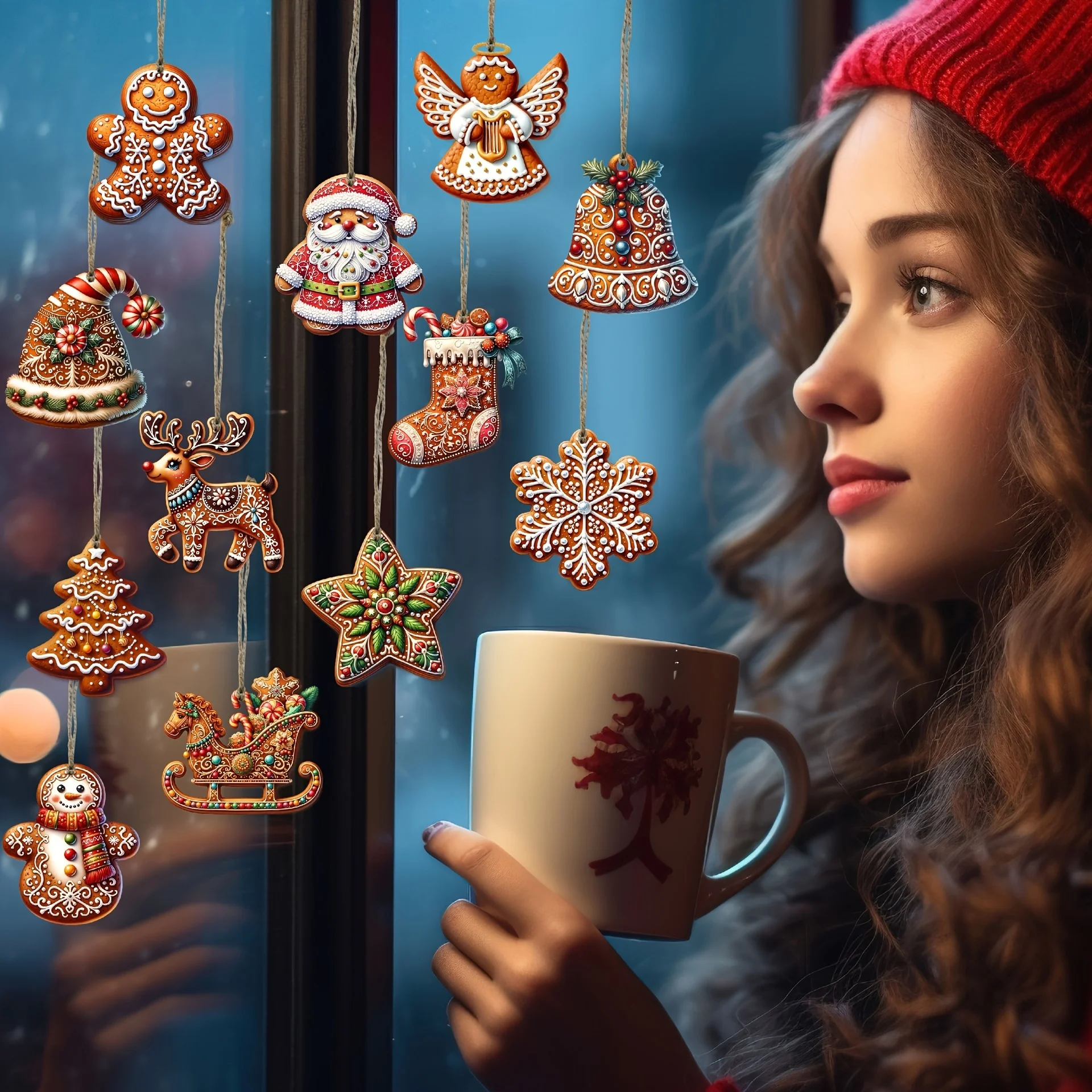 مجموعة زينة عيد الميلاد الخشبية المصنوعة يدويًا 12/24/36 قطعة مع أنماط خبز الزنجبيل وسانتا كلوز، مناسبة لصندوق هدايا العطلات #2