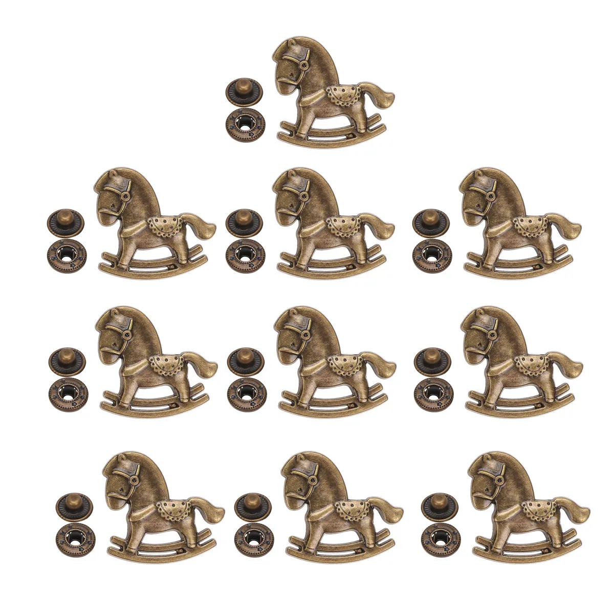 

10 комплектов бронзовых кнопок-застежек из прочного цинкового сплава в форме лошади для шитья, сумок, рукоделия, одежды, DIY