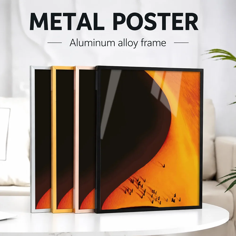 Desert Dune Silhouette Framed Metal Poster Personalized Photo Watercolor Landscape Style Wall Art For Bedroom Outdoor Fan Gift