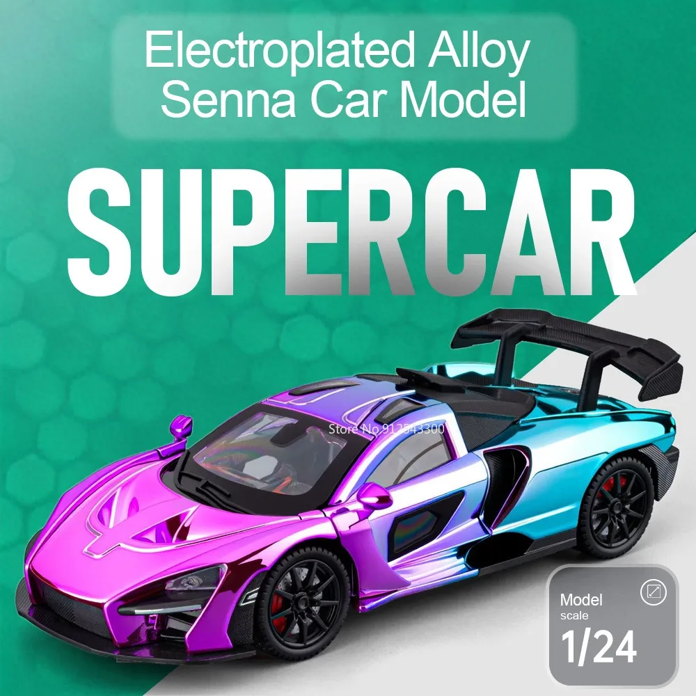 Modèle de voiture de sport Senna P1 à l'échelle 1:24, jouet avec son et lumière, modèles à rétrofriction, absorption des chocs, direction des roues avant, véhicule, récompenses pour la progression
