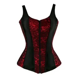 Corsets with Straps Brocade Vintage Vest Tops Women Overbust Bustier Plus Size Zipper Victorian Lingerie Lace Floral Corselet