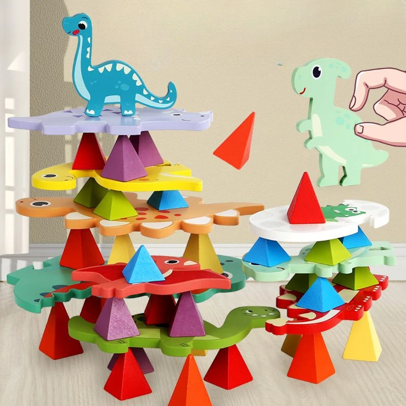

Montessori Toys Wooden DIY Dinosaur Patchwork Toy Children Puzzle Stacking High Building Blocks Set Creative Games Constructor