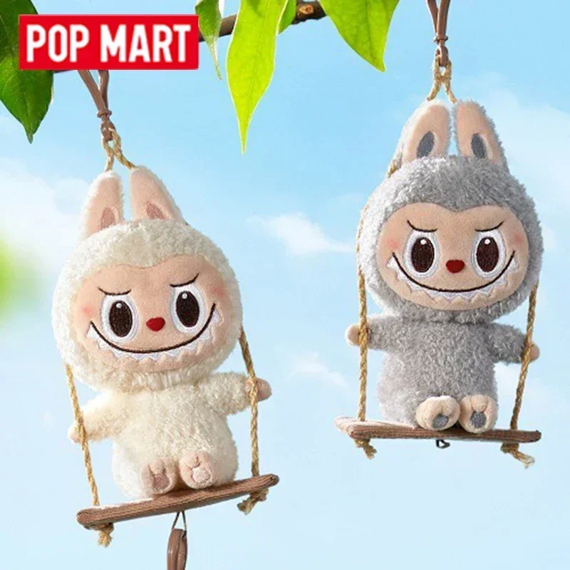 سلسلة ورشة عمل خشبية من POP MART Labubu - ألعاب صندوق الغموض مع سلسلة مفاتيح متأرجحة على شكل شخصية أنيمي حلي حقيبة تخمين دمية