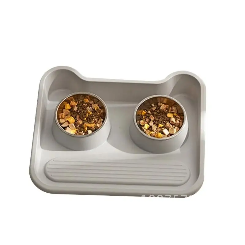 448B Pet Food Double Bowls Tilted Cat Bowl Mat for Elevated & Dogs Feeders Anti-Slip Bowl Feeding Kitten Water Food Feeding