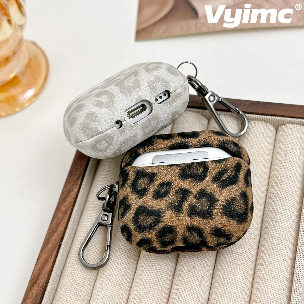 

Fashion Leopard Print Leather Hook Earphone Case For Apple Airpods 1 2 3 4 Pro 3 2 Luxury Wireless Headset Box Anti Drop Cover