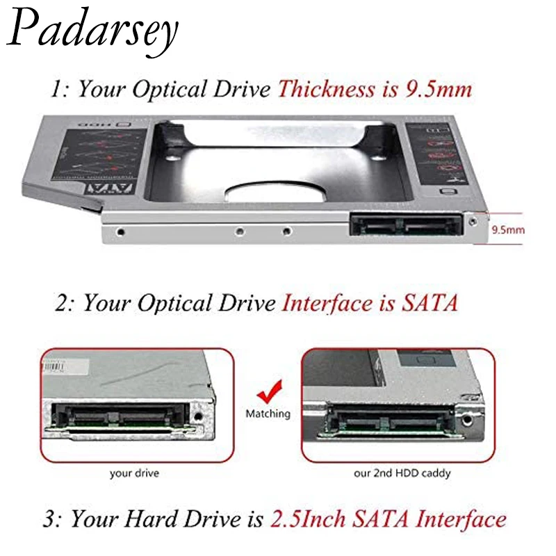 بادرسي 9.5 مللي متر SATA 2nd SSD HDD القرص الصلب العلبة محول صينية ديل HP لينوفو ثينك باد أيسر بوابة ASUS سوني سامسونج MSI المحمول