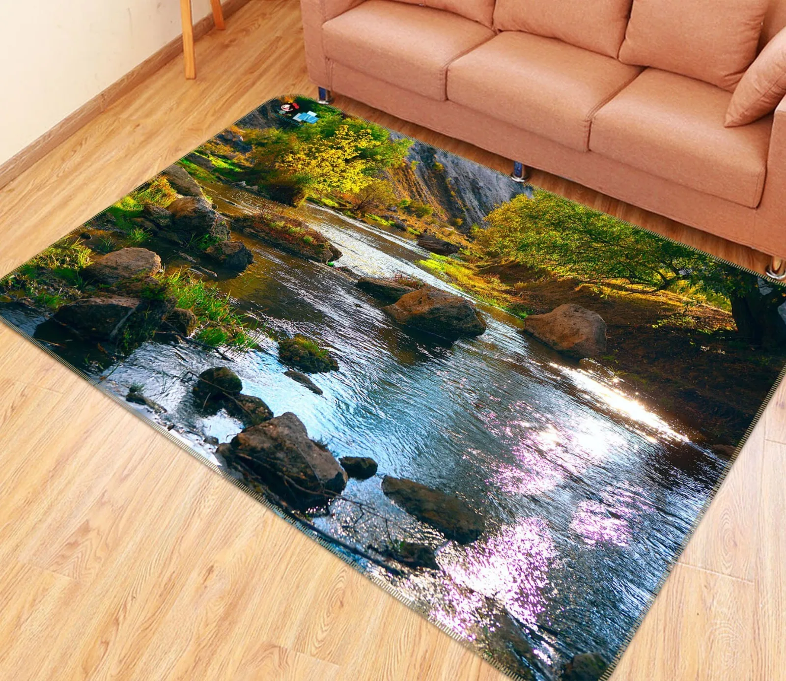 3D River Landscape Floor Mat Nature Stream Design Rug for Living Room Bedroom