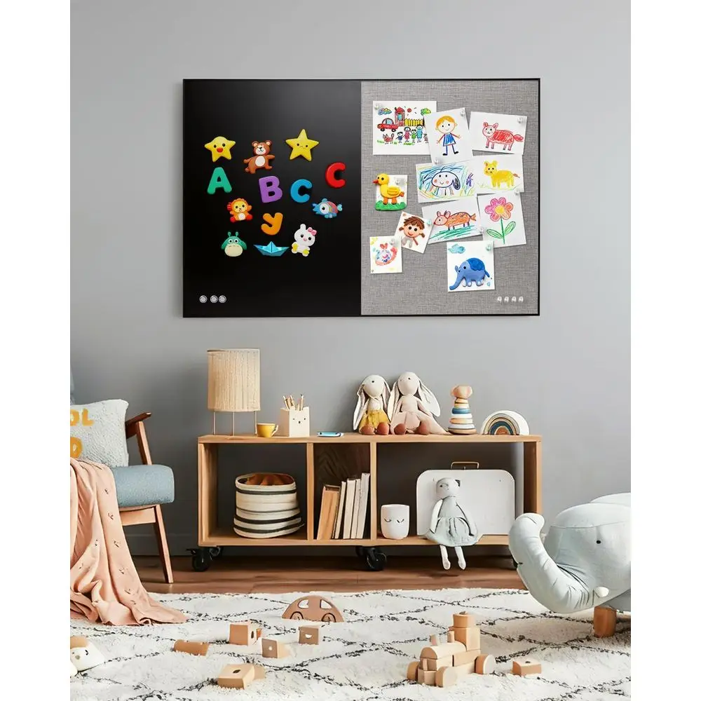 Quadro Combinado de 36x24 Polegadas: Lousa e Painel de Tecido Cinza com Moldura de Alumínio e 10 Alfinetes