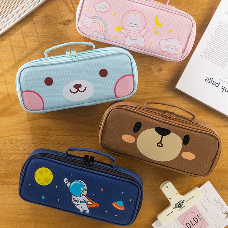 

Angoo Cute Cartoon Pen Pencil Case Oxford Fabric Double Layer Pocket Storage Bag Organizer for Stationery School A7110