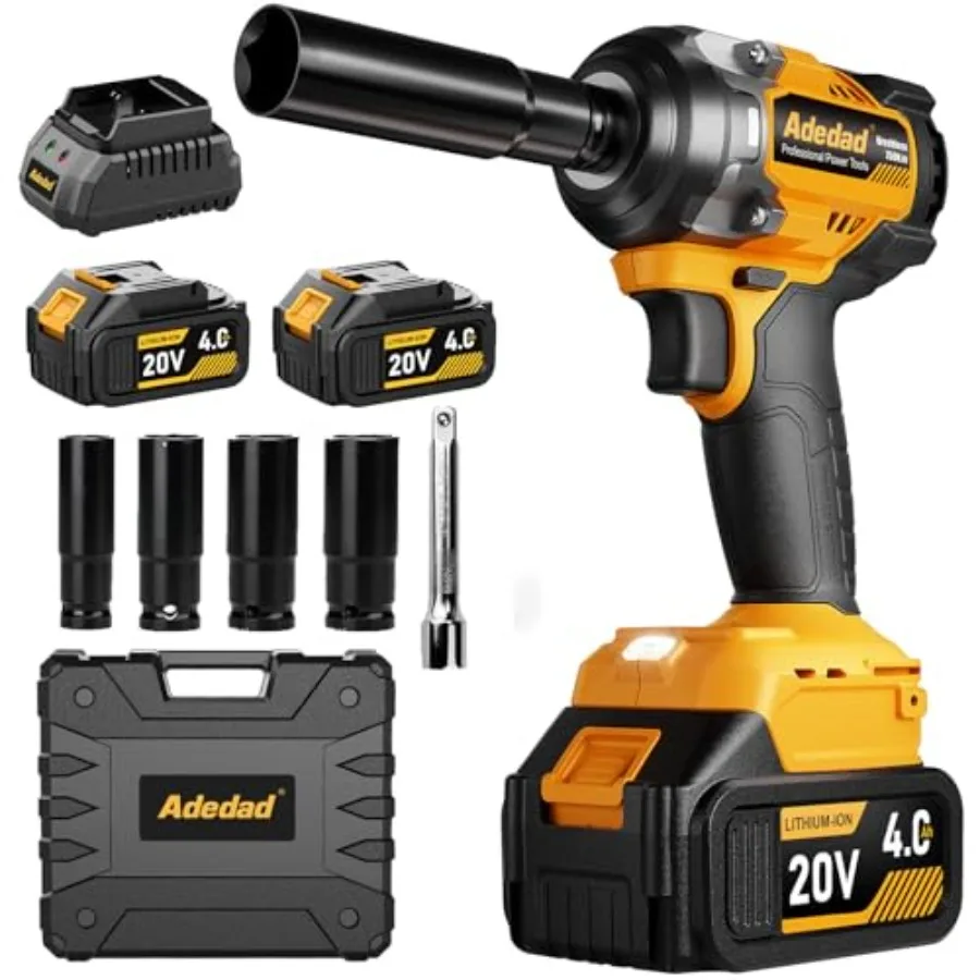 

Cordless Impact Wrench for Automotive Construction DIY: 1/2 inch Brushless 750Nm 20V Black/Gray High Torque with 2×4.0Ah Batter