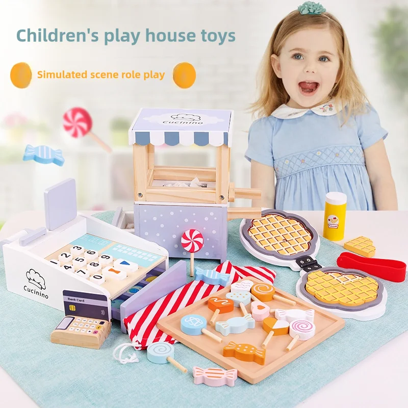 

Деревянные детские Имитационные игрушки, ролевые игры, имитация тостера, конфеты, кассовый аппарат, магазин, Игрушки для раннего развития
