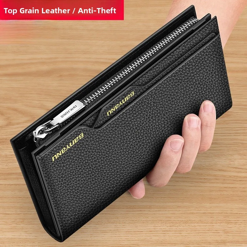 long-leather-wallet-for-men-top-layer-cowhide-large-capacity-mobile-phone-bag-handbag-money-clip-genuine-leather-handheld-bag