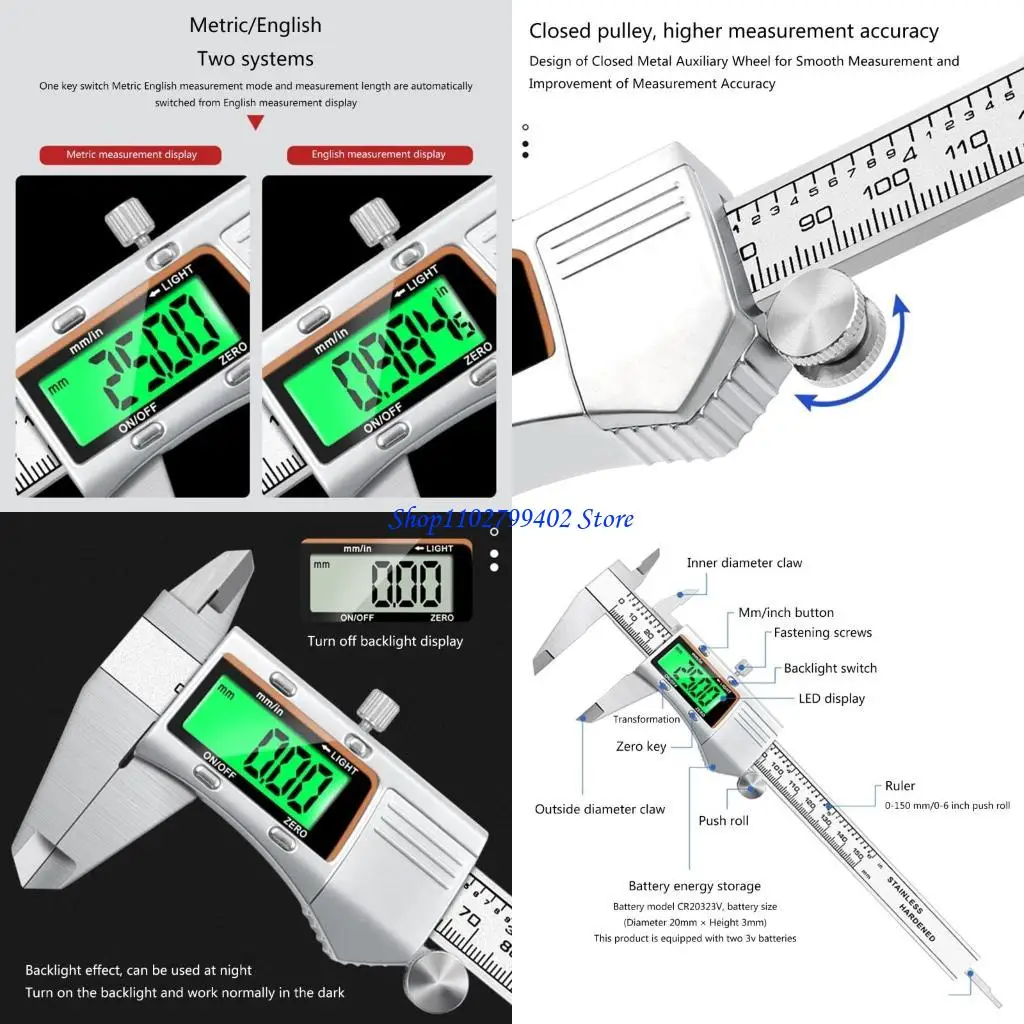 547F أداة قياس الفرجار الإلكترونية مقاس 6 بوصة، شاشة LED كبيرة للفرجار الورنية #1
