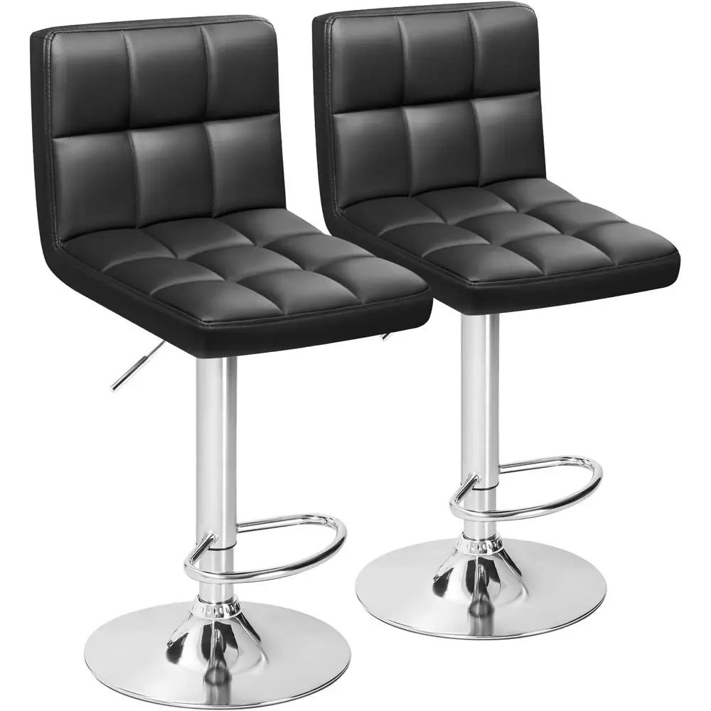Pu Leather Swivel Bar Stool, Adjustable Hydraulic, Square Counter Height, Set of 2, Black
