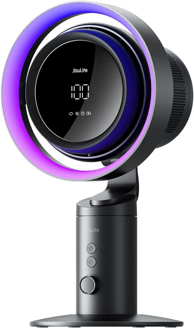 

Table Purifier Fan, 3-in-1 Air Purifier Cool with 7-Color RGB Light, LED Display, 100-Speed, 10000mAh Battery, 120° Oscillating