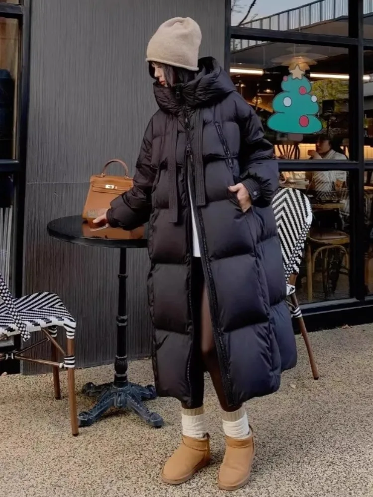 Doudoune de canard blanc épaissi coréen pour femme, vestes longues au genou, à capuche, chaud, décontracté, hiver, nouveau