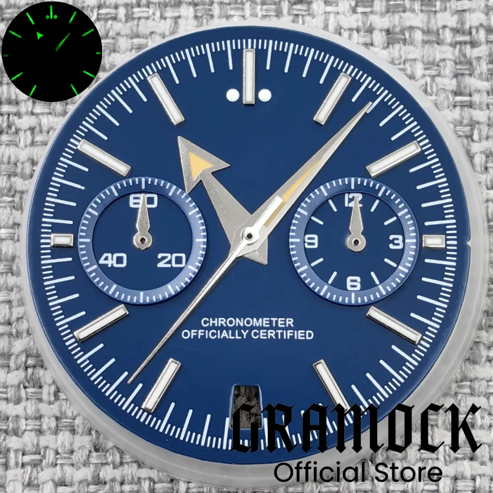 GRAMOCK 31.5mm VK64 Quartz Black/Neay/Grey Watch Dial With Silber Beige 5-pin Watch Hands Luminous Fit VK64 Quartz Movement