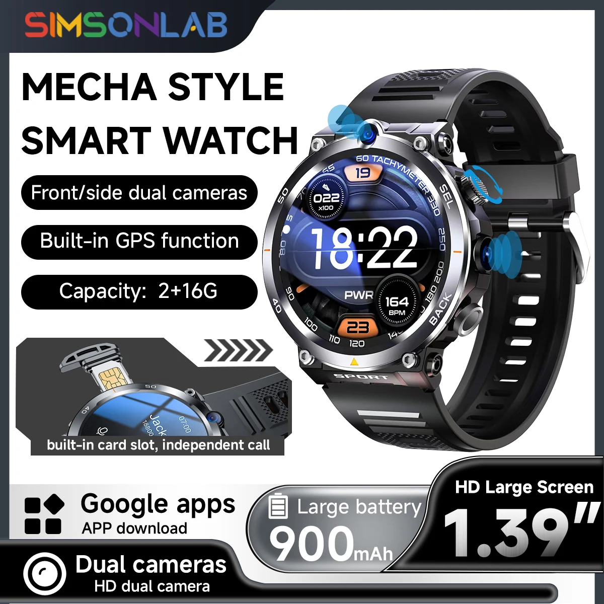 [Flagship 2024]New Android Smart Watch 900Mah Dual Camera 4G Independent Network Built-in GPS 16GB Storage Google Play