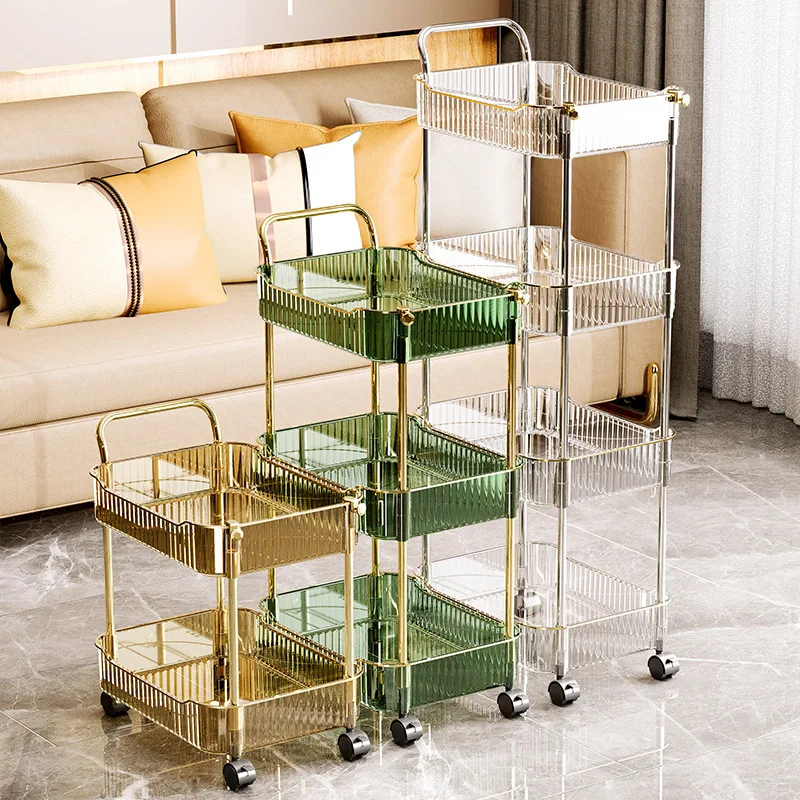 2 Tier Transparent Organizers Storage Rack Household Cart with Wheels Kitchen Home Accessories Mobile Rack Trolley Bookshelf