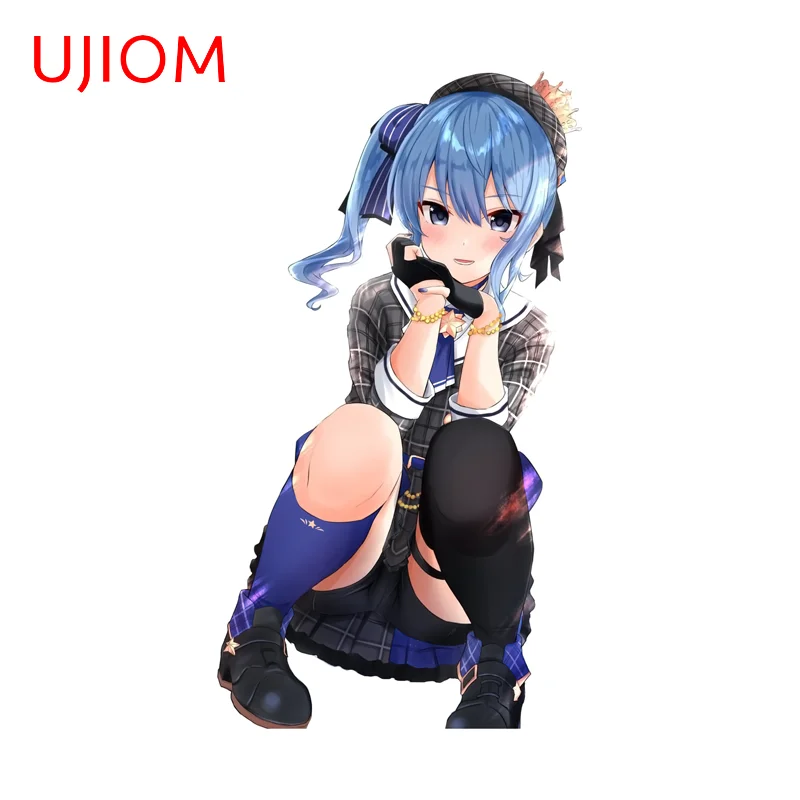 UJIOM Hoshimachi Suisei Checkered Skirt Wall Sticker Hololive Girl Squatting Position Raising Chin Decal Game Room Decoration