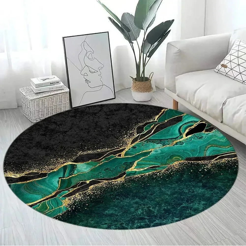 2026 New Style Luxurious Marble Colour Round Carpet Rug for Bedroom Living Room Decoration Anti-Slip Washable Carpet