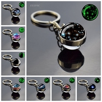 Galaxy Nebula Glass Ball Keychain Luminous Planet Pendant Key Chain Glowing Universe Space Jewelry