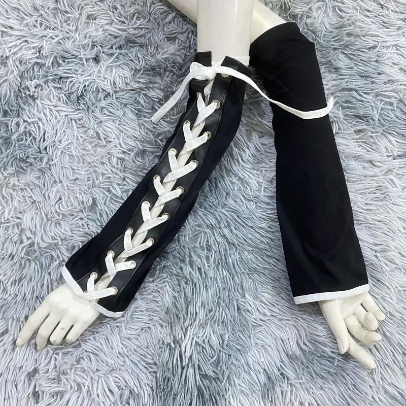 Maniche lunghe nere gotiche da donna Colore a contrasto Nastri bianchi Scaldabraccia incrociati alla moda Danza all'aperto Un paio Primavera Estate