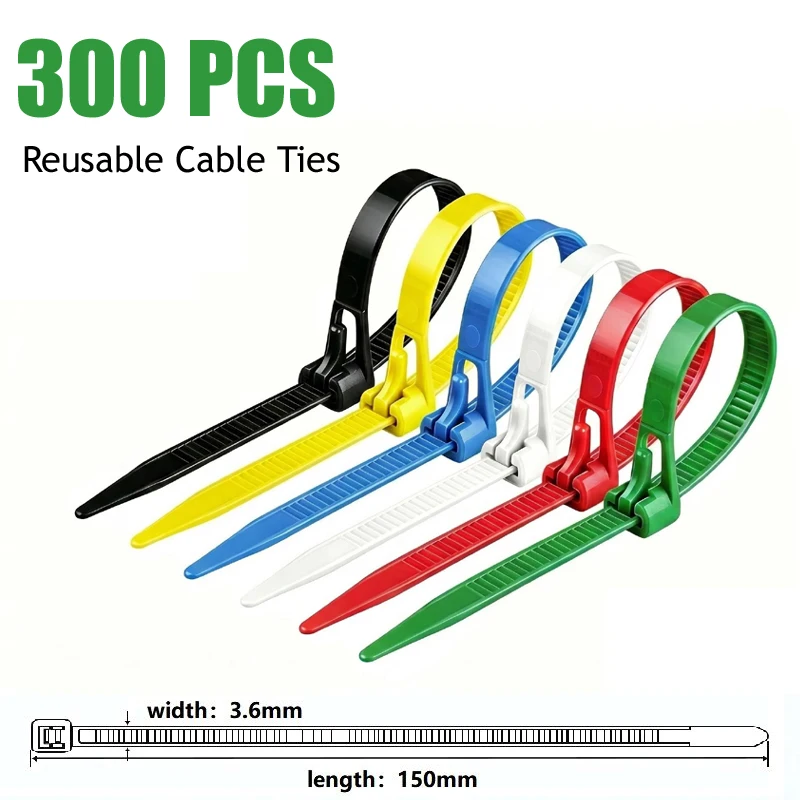 50-300pcs Zip Ties Plastic Detachable Cable Zip Ties UVproof Wire Ties Reusable Workshop Office Garden Garage Wire Management