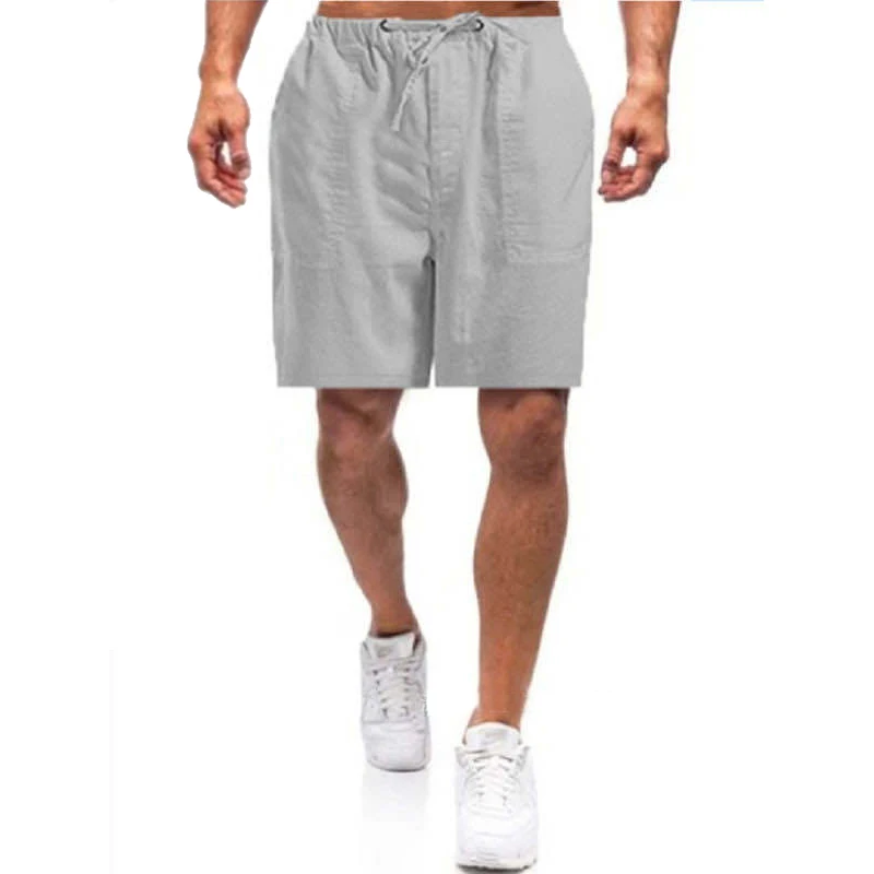 Shorts masculinos de linho de algodão elástico, meia calça casual solta, trabalho monocromático, moda coreana, novo verão, 2024