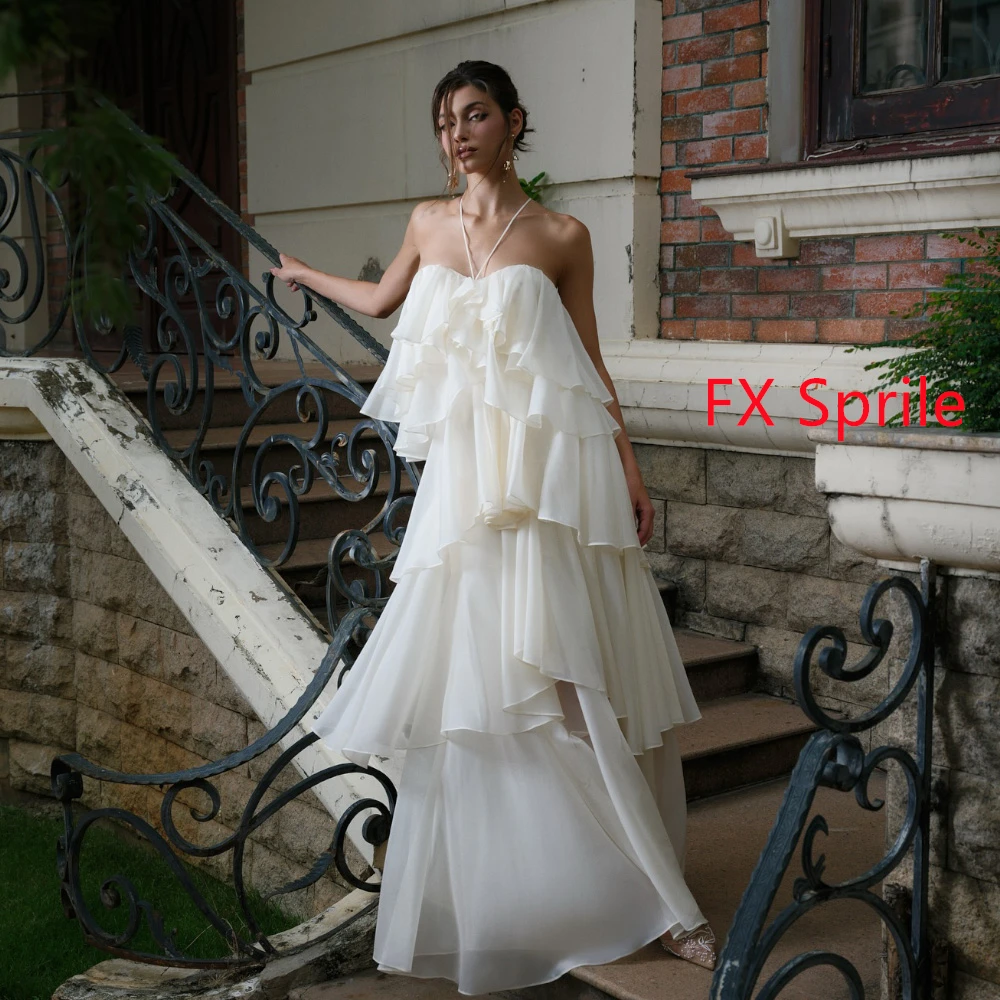 Aangepaste eenvoudige chiffon avondjurk mode halter mouwloze homecoming jurken elegante sweep trein vestido de festa