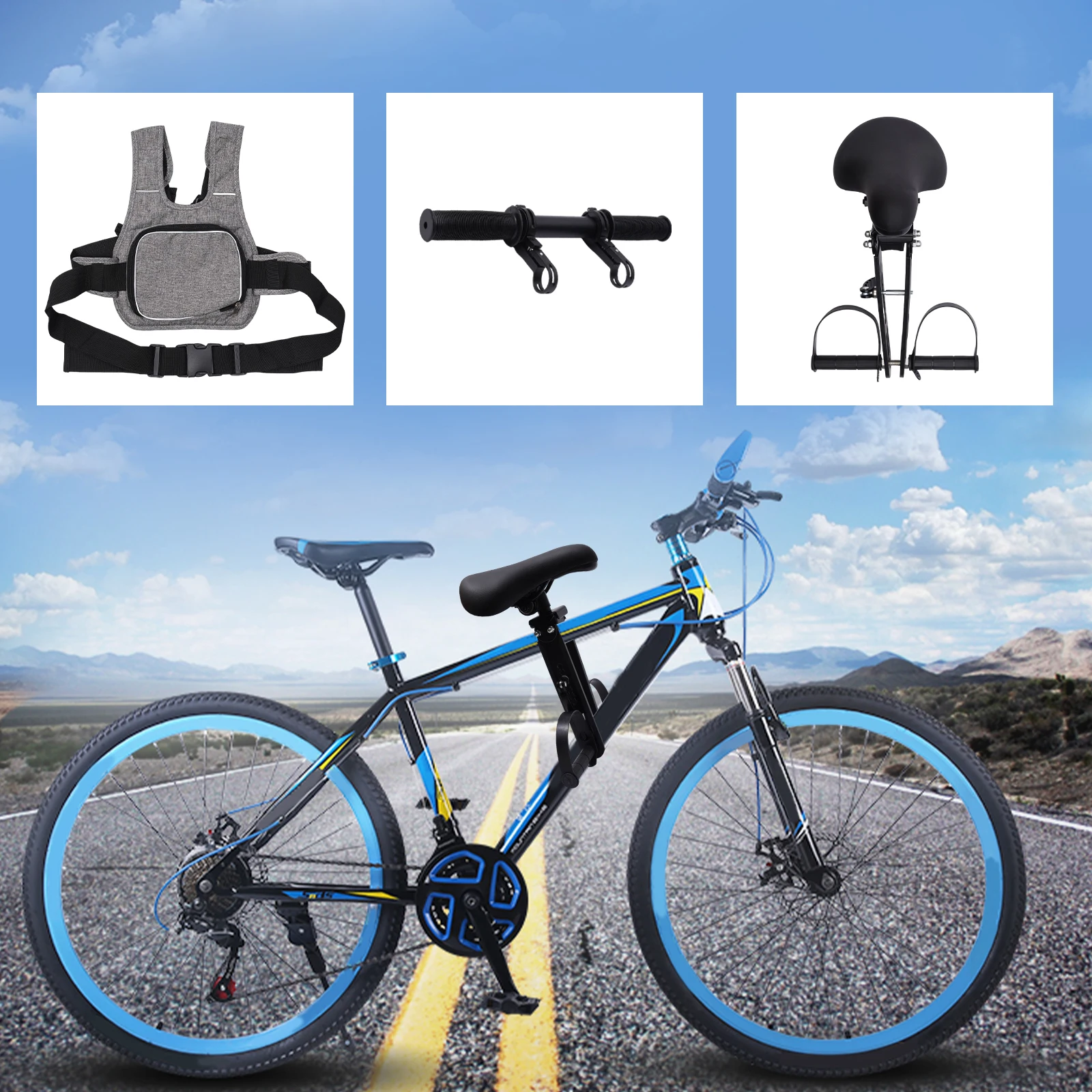 

Child Bike Seat, Removable Front Child Bike Seat, Compatible with Adult Mountain Bike Handlebar Frame, Suitable for Children Age