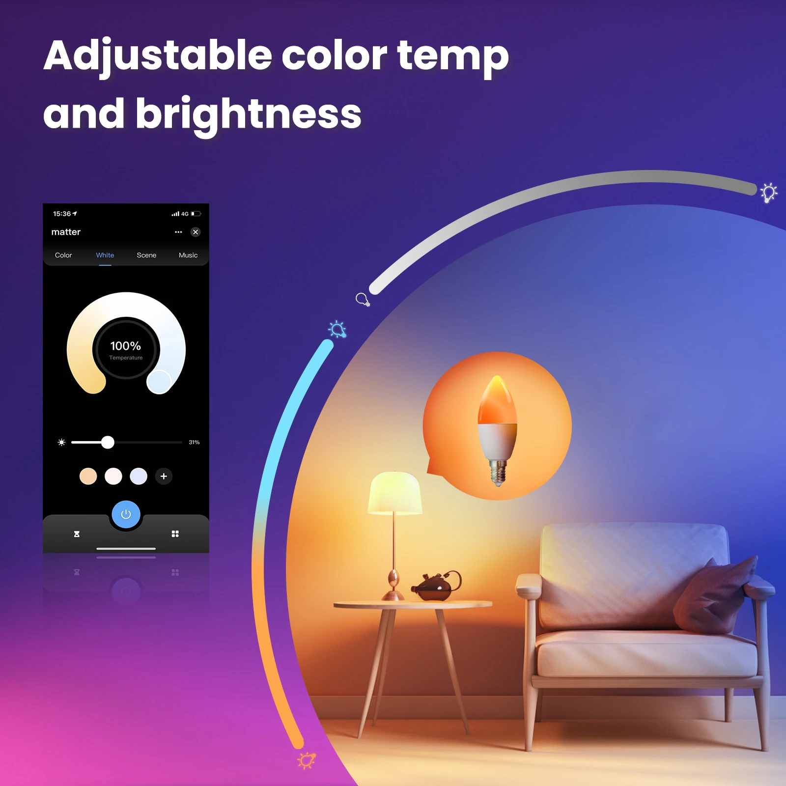 MOES Tuya Matter WiFi Smart Bulb Dimmable Led Light 16 Million RGB Colors  E14 Candle Lamp Voice Control Alexa Google Home