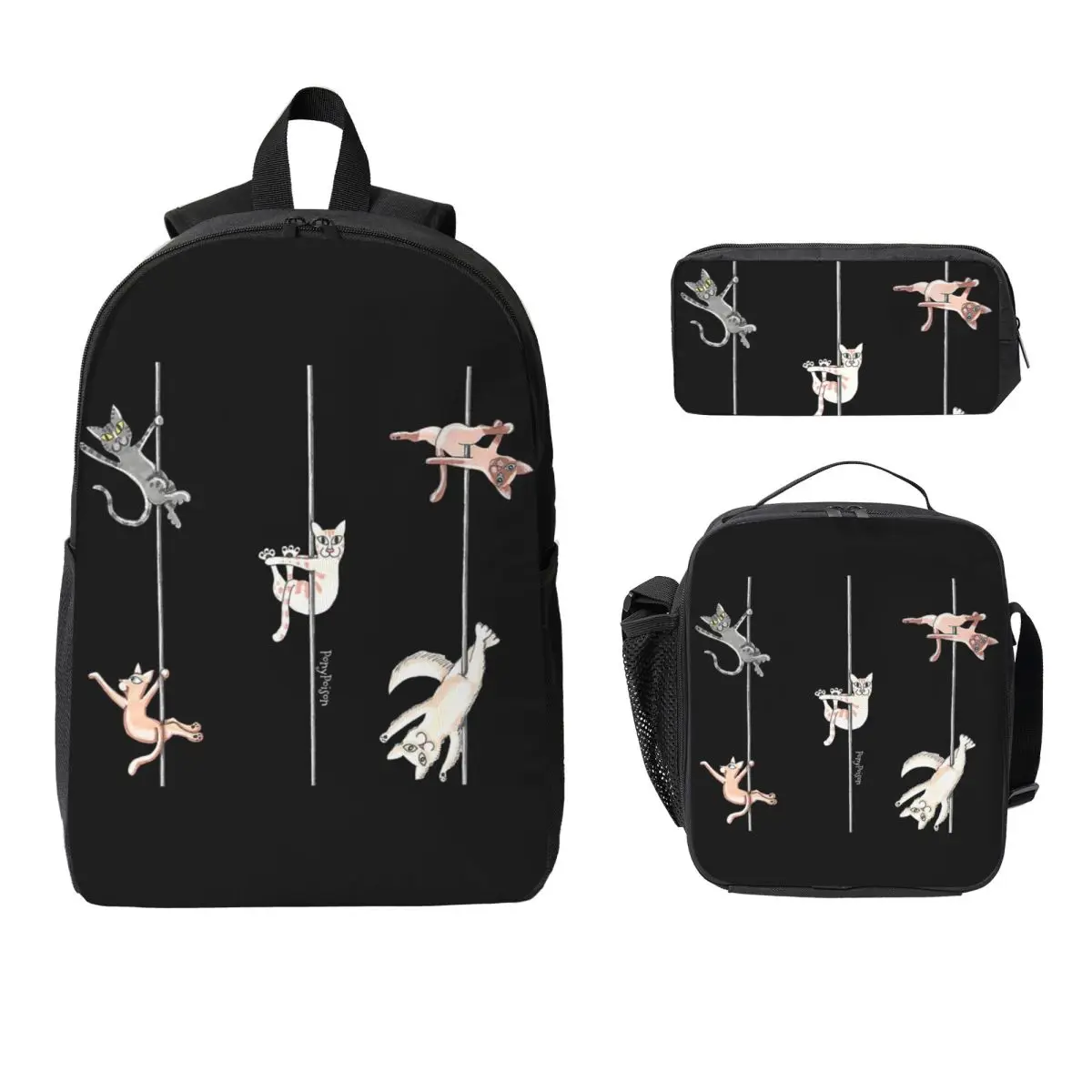 Pole Kittens At Play Backpack Student Boys Girls BookBag School Bag Computer Shoulder Bags 3ps Insulated Lunch Bag Pencil Case
