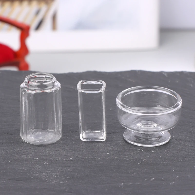 1:12 Dollhouse Miniature Glass Vase Dessert Cup Wine Bottle Wishing Bottle W/Corked Home Decor Toy Doll House Accessories