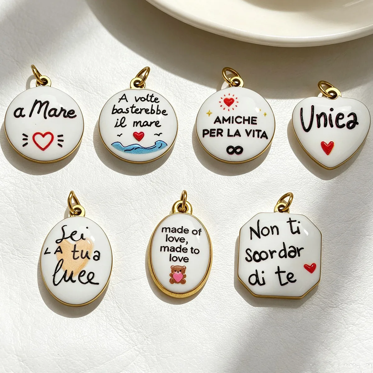 2pcs Enamel Double Sided Print Italian Words Charms 18K Gold Plated Oval 304 Stainless Steel Pendant DIY Love Jewelry Wholesale