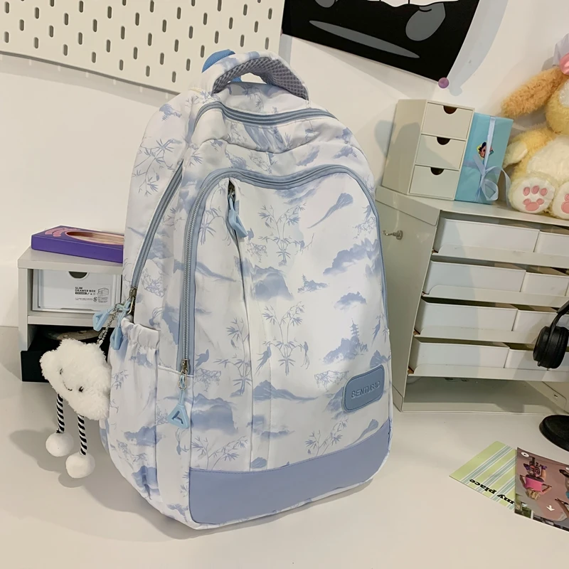 Mochila de nylon portátil para estudantes, bolsa de escola de informática, pupilo, viagem inaugural, moda, fofa, pouscular, mulheres, costura, doce