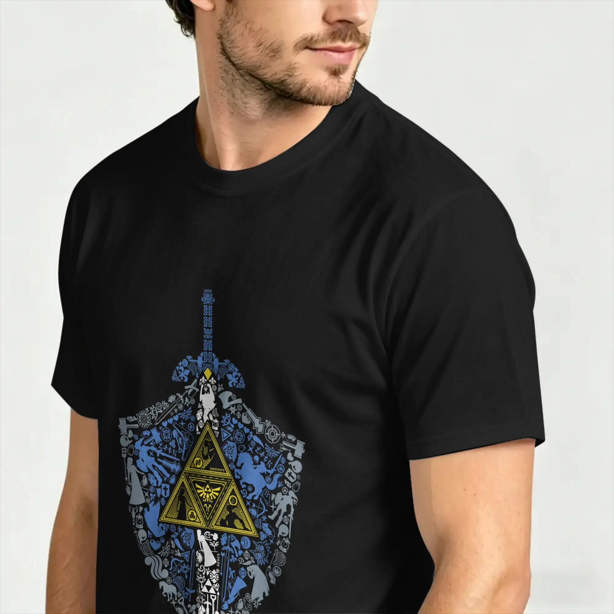 Zelda Hylian Shield Element Icons T-Shirt Sommer beliebte T-Shirts 100 % Baumwolle O-Ausschnitt Übergroße T-Shirts Kurzarm Y2K Lustige Tops – Detail 3