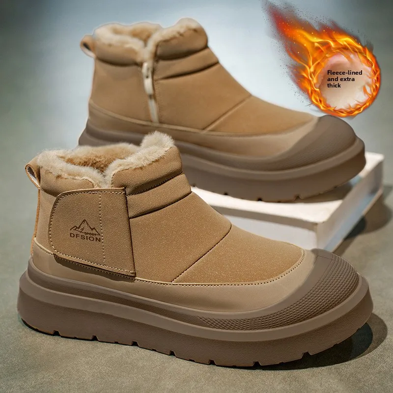 

Winter Outdoor Cotton Boots for Men Plush Warm Snow Boots Fashion Handmade Casual Shoes with Fur Waterproof Non-slip Ankle Boots