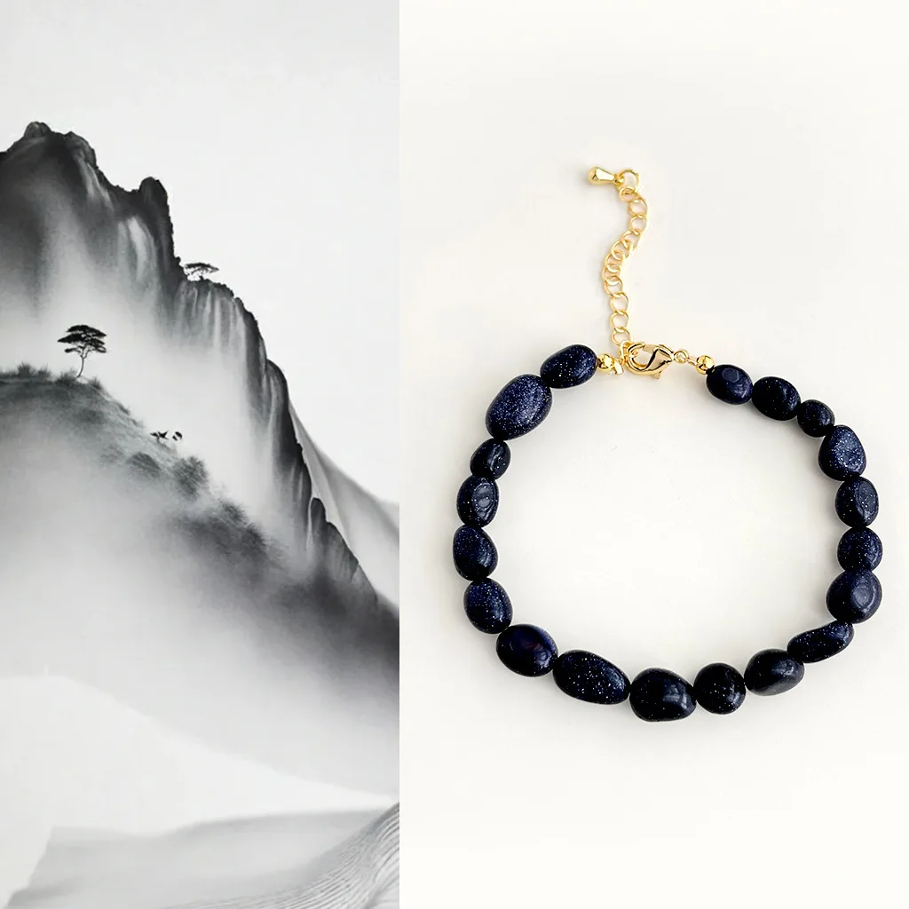 

Синий блестящий браслет ручной работы из натурального камня с бусинами, винтажный женский браслет, позолоченный 18 карат, оригинальный дизайн, ювелирные изделия