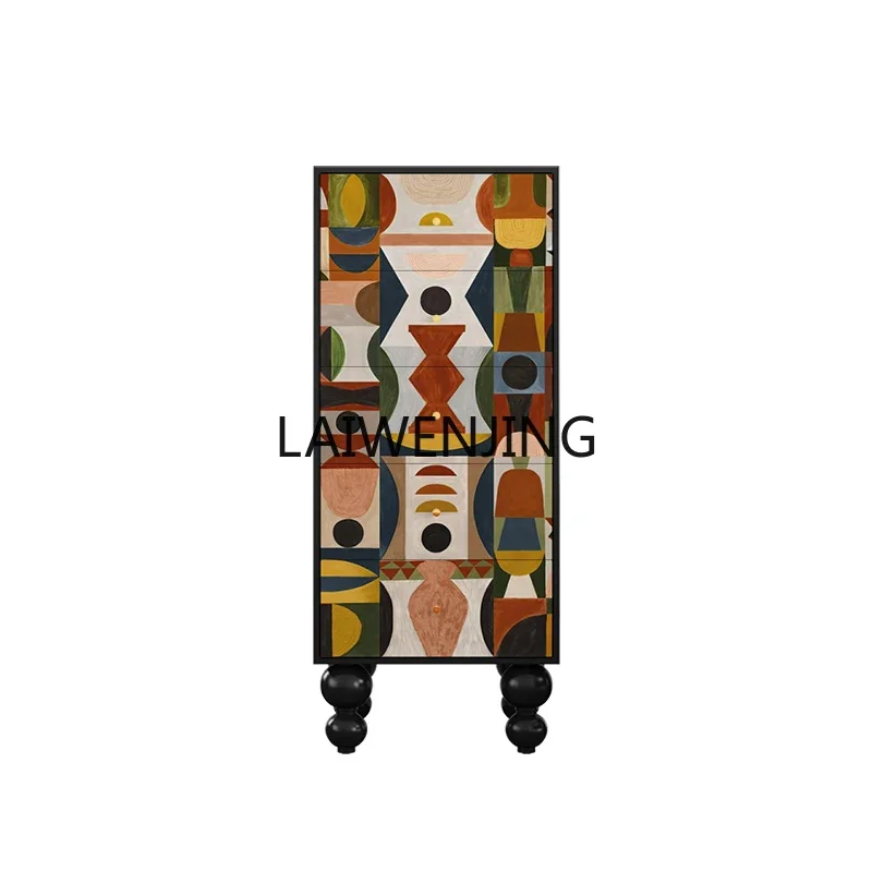 

SGF geometric solid wood chest of drawers integrated against the wall, dining side cabinet next to the sofa in the living room